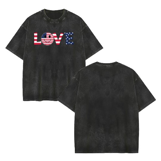 Love USA Flag Patriotic 4th of July America day Double Sided Mineral Wash T Shirts