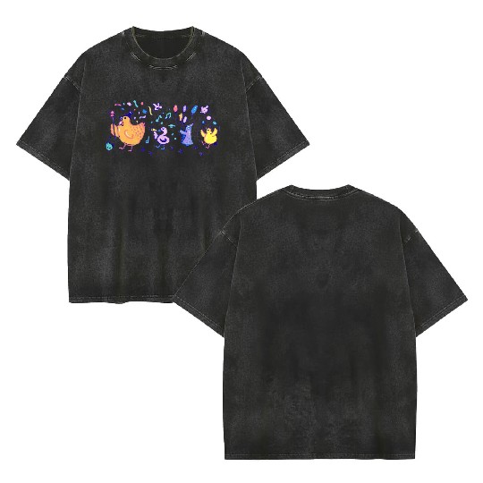 Colorful Bird Party Parade In Acrylic Double Sided Mineral Wash T Shirts