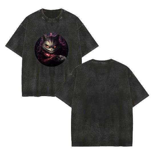 Cheshire Cat Playing Cards Double Sided Mineral Wash T Shirts