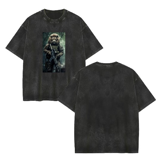 Lion soldier of war Double Sided Mineral Wash T Shirts