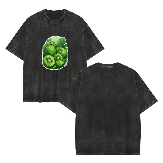 Green Kiwi Pattern Sticker Double Sided Mineral Wash T Shirts