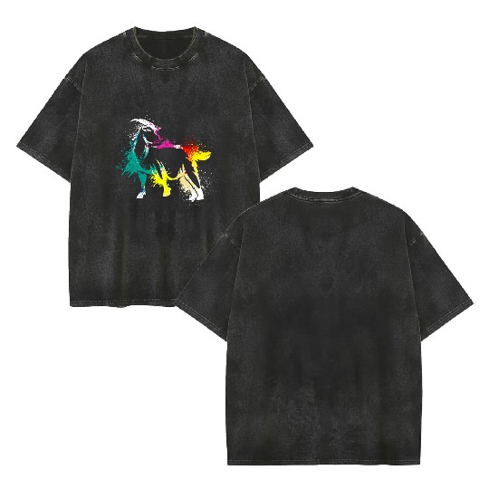 Colerfull Splash Art Farm animals Goat Double Sided Mineral Wash T Shirts