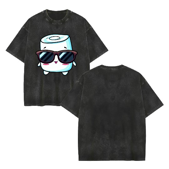 Cool Kawaii Marshmallow with Sunglasses - Sweet Double Sided Mineral Wash T Shirts