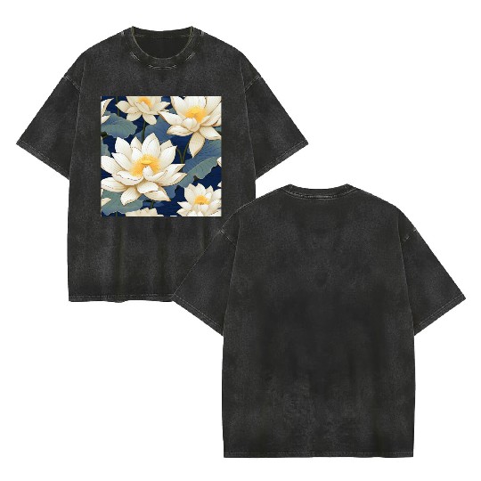 Serenity Blooms: Timeless Lotus Pattern Double Sided Mineral Wash T Shirts
