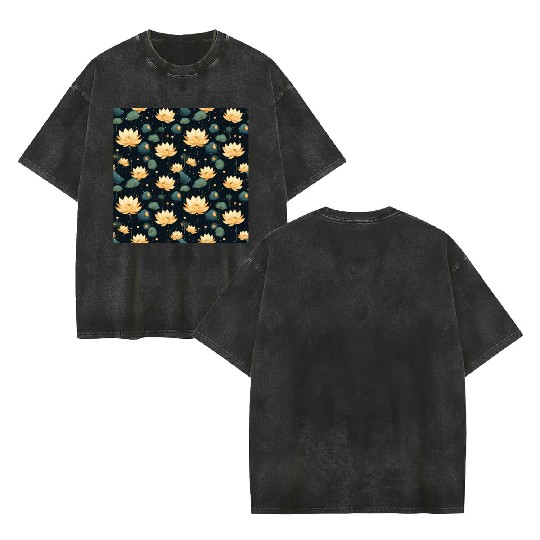Serenity Blooms: Timeless Lotus Pattern Double Sided Mineral Wash T Shirts