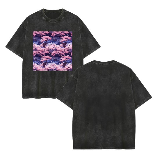 Anime Euphoria: Fantasy Cherry Blossom Dreamscape Double Sided Mineral Wash T Shirts