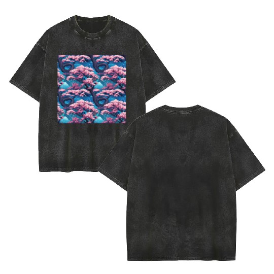 Anime Euphoria: Fantasy Cherry Blossom Dreamscape Double Sided Mineral Wash T Shirts
