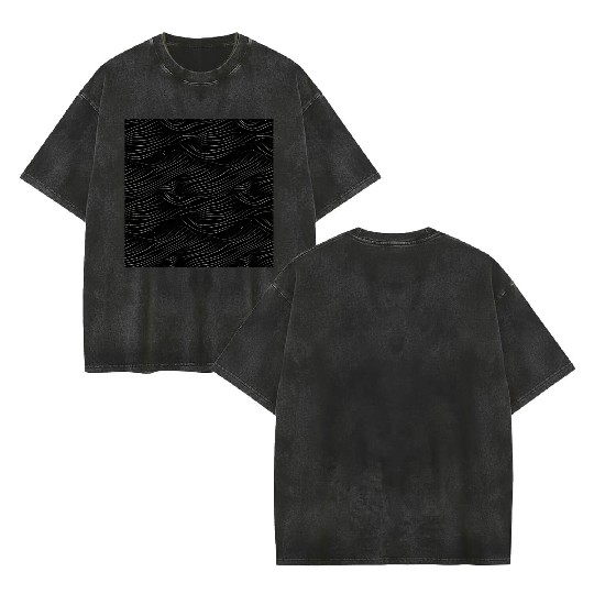 Monochrome Elegance: White Abstract Lines on Black Double Sided Mineral Wash T Shirts