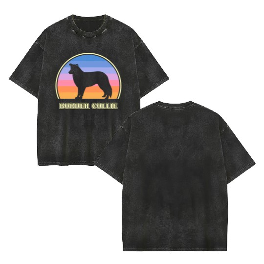Border Collie Sunset Dog Double Sided Mineral Wash T Shirts