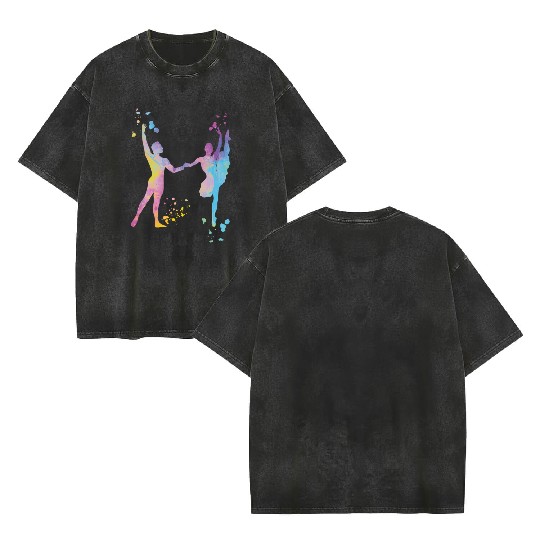 Ballet Dance Couple Woman Ballerina Double Sided Mineral Wash T Shirts