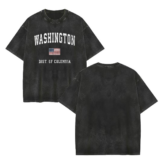 Washington Dc American Flag Sports Double Sided Mineral Wash T Shirts