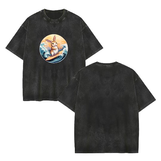 Surfboard rabbit Double Sided Mineral Wash T Shirts