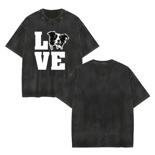 Border Collie Love Double Sided Mineral Wash T Shirts