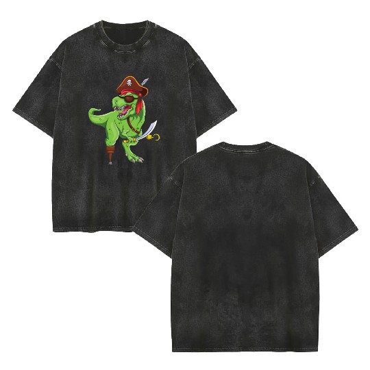 Roar Dinosaur Jolly Pirate Decor Lazy Halloween Double Sided Mineral Wash T Shirts