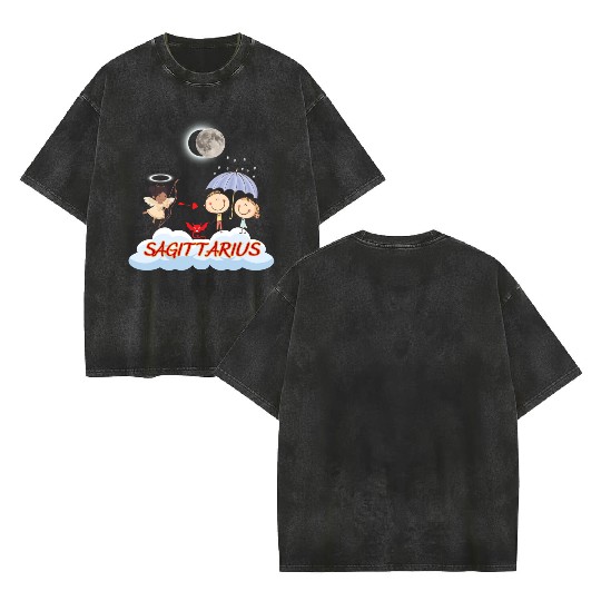 Zodiac Sign Sagittarius Astrology Angel & Bow Double Sided Mineral Wash T Shirts