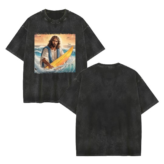 Surfing Jesus Double Sided Mineral Wash T Shirts