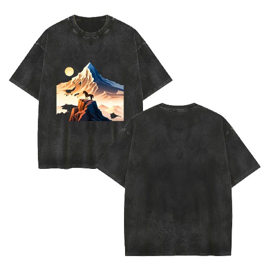 Horse running to mountain Double Sided Mineral Wash T Shirts