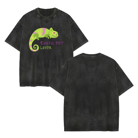 Green Chameleon Lizard Exotic Pet Lover Double Sided Mineral Wash T Shirts