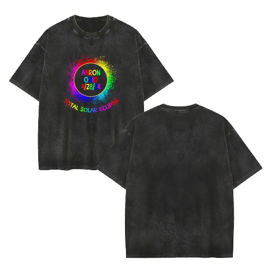 Total Solar Eclipse Akron Ohio 4/28/24 Kids Double Sided Mineral Wash T Shirts
