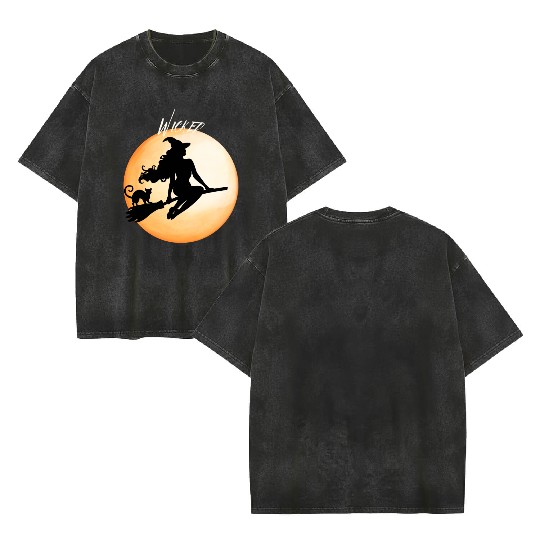 Wicked Cat Witch Funny Halloween Witch Double Sided Mineral Wash T Shirts