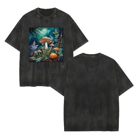 Full Moon Mushroom Nature Double Sided Mineral Wash T Shirts