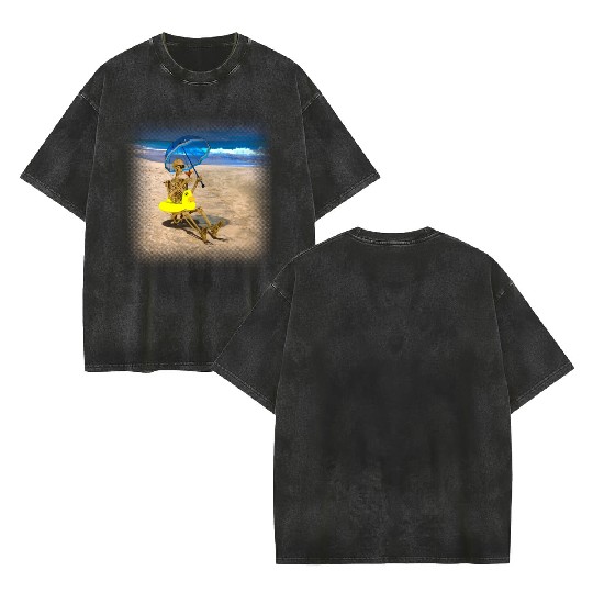 Grim reaper with his favorite cocktail on the Double Sided Mineral Wash T Shirts