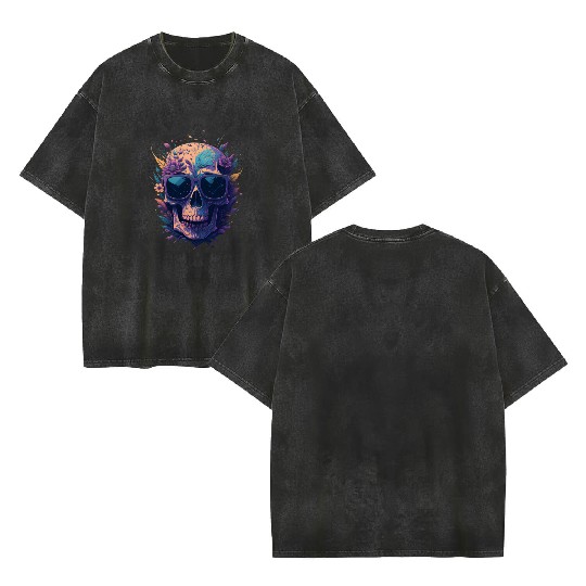 Floral Skull | C08 Double Sided Mineral Wash T Shirts