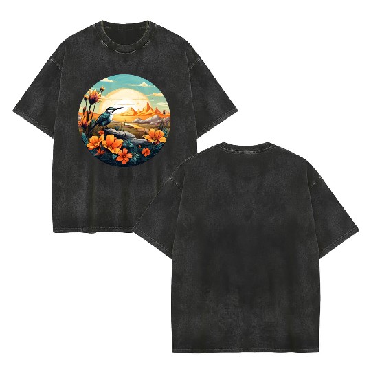 Beautiful Bird And Orange Morning Sunrise Double Sided Mineral Wash T Shirts