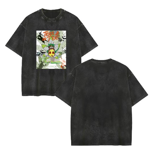 Trick or Treat design Double Sided Mineral Wash T Shirts