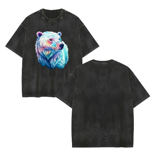 Polar Bear Roar in Winter Wonderland Watercolor Double Sided Mineral Wash T Shirts