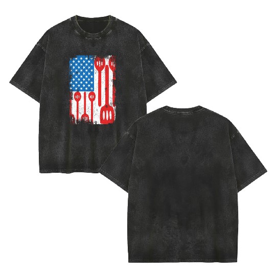 US Patriotic Cook Double Sided Mineral Wash T Shirts
