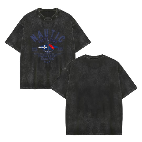 Nautic Yacht Club Emblem Design Double Sided Mineral Wash T Shirts