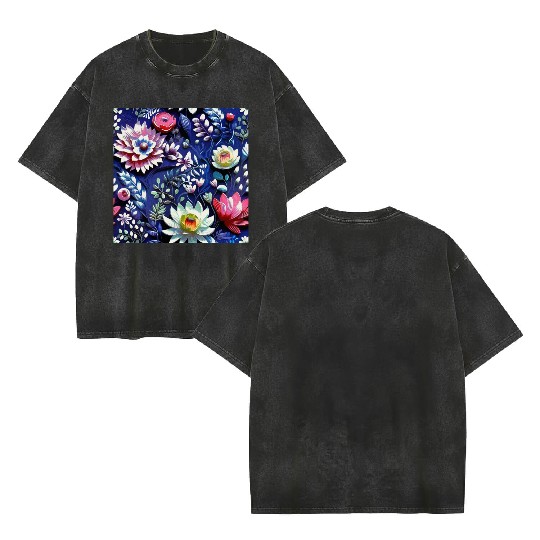 Midnight Floralscape Double Sided Mineral Wash T Shirts