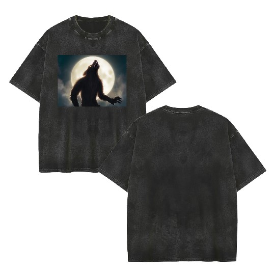 Werewolf standing in front of the moon Double Sided Mineral Wash T Shirts