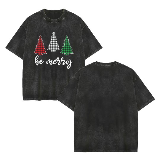 Be Marry Plaid Red Green Double Sided Mineral Wash T Shirts