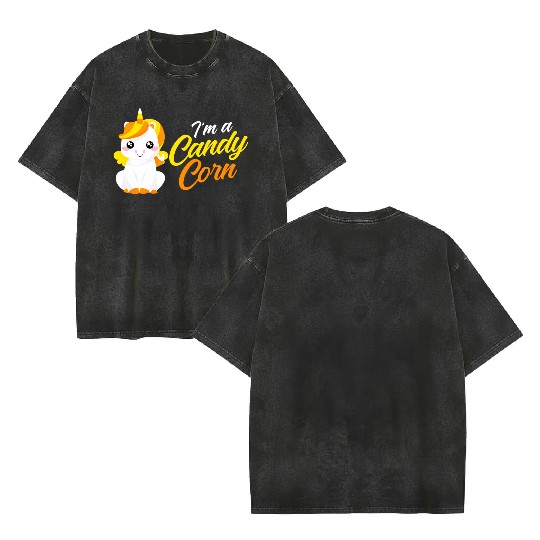 Unicorn Candy Corn Candycorn Halloween Double Sided Mineral Wash T Shirts