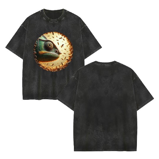 Chameleon head surrounded by bees Double Sided Mineral Wash T Shirts