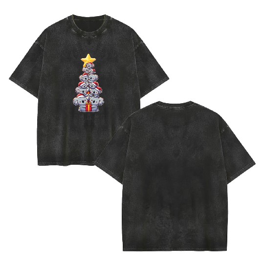 Koala Christmas Tree Merry Christmas Double Sided Mineral Wash T Shirts