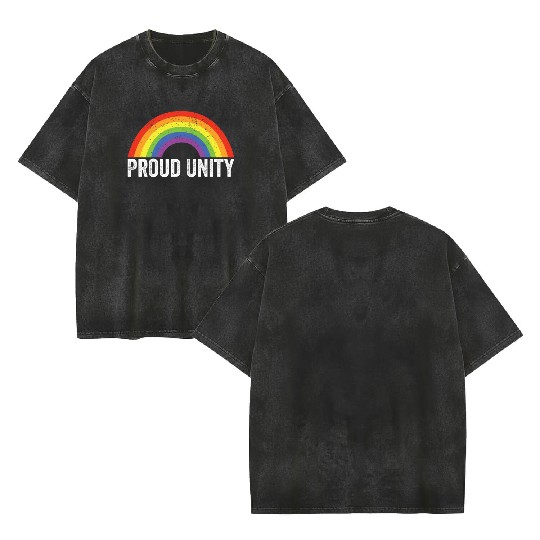 Proud Unity Gay Pride LGBT Ally Rainbow Flag Double Sided Mineral Wash T Shirts