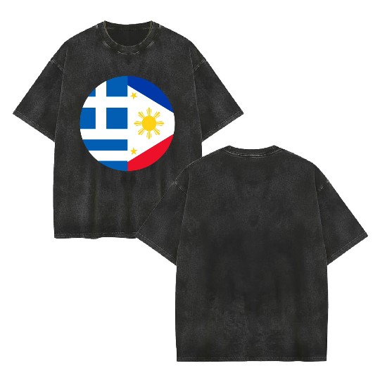 Greek Filipino flags Double Sided Mineral Wash T Shirts