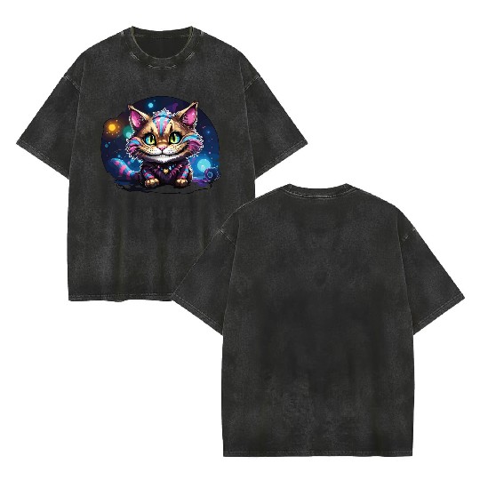 Fantasy Cheshire Cat Smile, Alice in Wonderland Double Sided Mineral Wash T Shirts