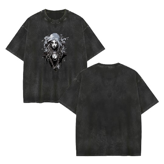 Gothic Beauty Rose Queen Illustration Double Sided Mineral Wash T Shirts