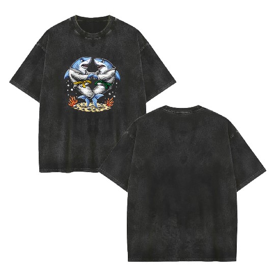 Shark Jiu-Jitsu Wrestlers Double Sided Mineral Wash T Shirts