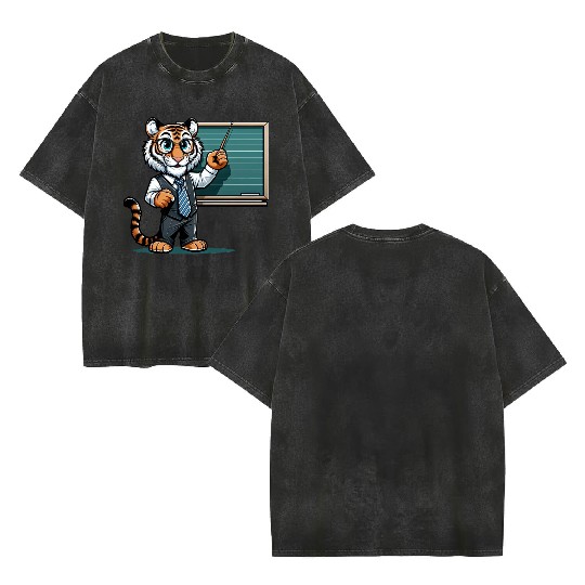 Cute Tiger Teacher Double Sided Mineral Wash T Shirts