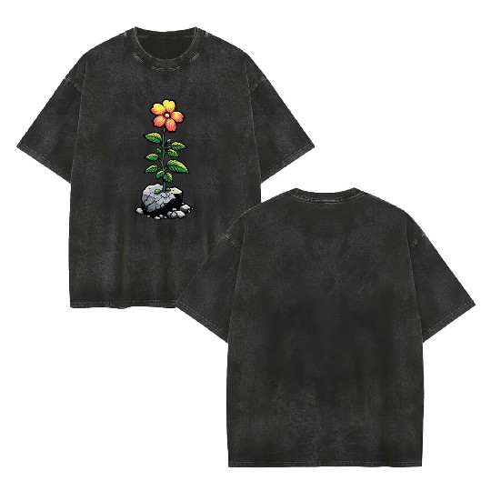 Resilient flower blooming through the cracks Double Sided Mineral Wash T Shirts