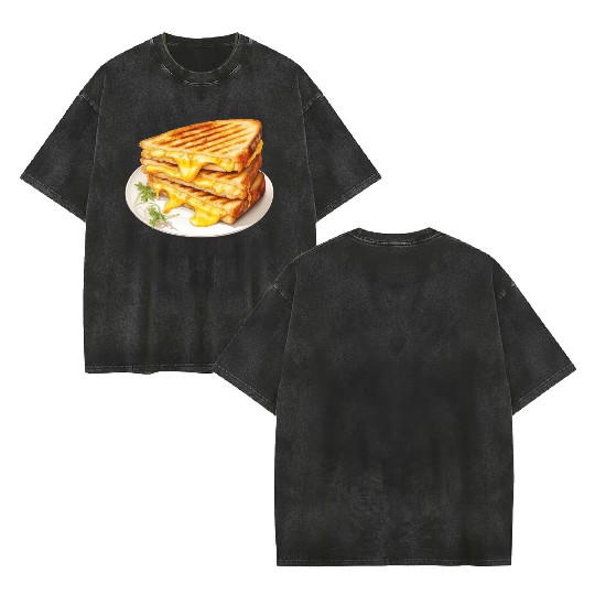 Plate of Grilled Cheese Sandwich Double Sided Mineral Wash T Shirts