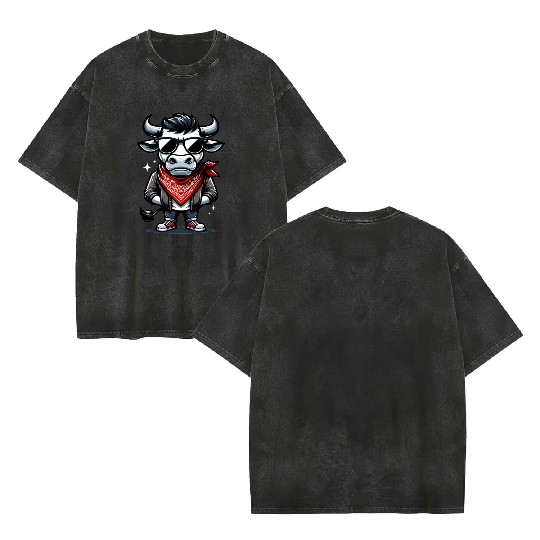 Rodeo Bull Riding Livestock Show Farmer Cattle Double Sided Mineral Wash T Shirts