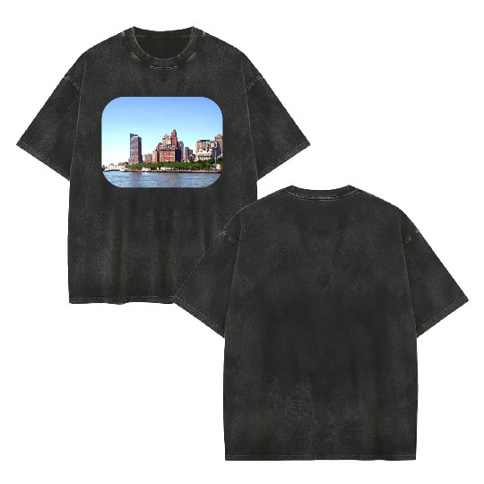 Manhattan NY - Manhattan Skyline on a Clear Day Double Sided Mineral Wash T Shirts