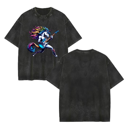 Unicorn Rock and Roll Bass & Guitar Double Sided Mineral Wash T Shirts