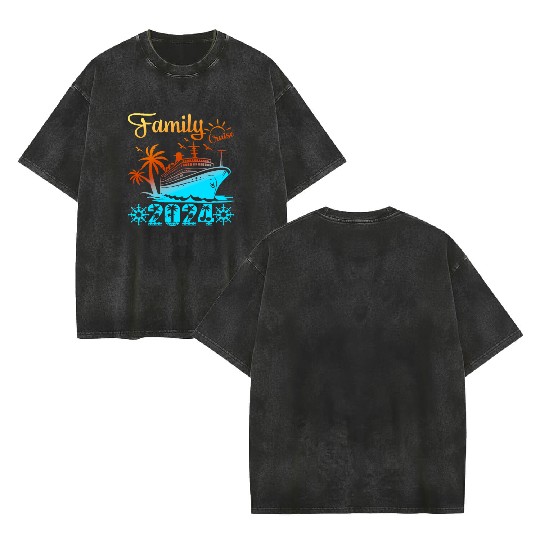 Family Cruise 2024 Funny Summer Vacation squad Double Sided Mineral Wash T Shirts